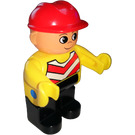 LEGO Man with Yellow Chevron Vest, Red Construction Helmet Duplo Figure