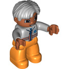 LEGO Medic met Zipper Top en Grijs Haar Duplo Figuur met lichtgrijze handen