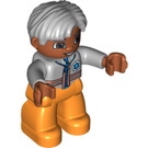 LEGO Medic s Zipper Horní a Šedá Vlasy Figurka Duplo se světle šedýma rukama