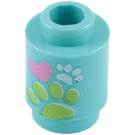 LEGO Medium Azure Klods 1 x 1 Rund med Paw Prints med åben knops (3062 / 99939)