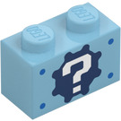 LEGO Azure Moyen Brique 1 x 2 avec Blanc Question Mark sur Dark Bleu Équipement Cog avec tube inférieur (76887 / 107964)