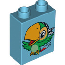 LEGO Mittleres Azure Duplo Backstein 1 x 2 x 2 mit green parot ohne Unterrohr (4066 / 13804)