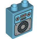 LEGO Mittleres Azure Duplo Backstein 1 x 2 x 2 mit Speaker und dials mit Unterrohr (15847 / 33249)