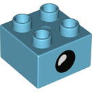 LEGO Medium Azure Duplo Brick 2 x 2 with Black Circle with white blob (3437 / 67315)