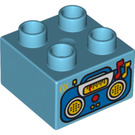 LEGO Mittleres Azure Duplo Backstein 2 x 2 mit Radio (3437 / 15957)