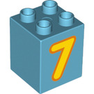 LEGO Medium azuurblauw Duplo Steen 2 x 2 x 2 met '7' (28936 / 31110)