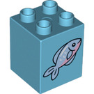 LEGO Medium Azure Duplo Brick 2 x 2 x 2 with Blue Fish (24988 / 31110)