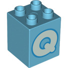 LEGO Medium azuurblauw Duplo Steen 2 x 2 x 2 met Letter "Q" Decoratie (31110 / 65938)