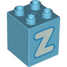 LEGO Medium Azure Duplo Brick 2 x 2 x 2 with Letter "Z" Decoration (31110 / 65976)