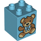 LEGO Medium Azure Duplo Brick 2 x 2 x 2 with Teddy Bear with bow (31110 / 37375)