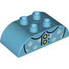 LEGO Mittleres Azure Duplo Backstein 2 x 4 mit Gebogen Sides mit starry dress oben (43816 / 98223)