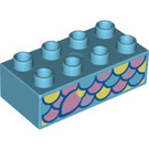 LEGO Duplo Medium azuurblauw Steen 2 x 4 met Vis Scales (3011 / 84803)
