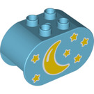 LEGO Medium Azure Duplo Brick 2 x 4 x 2 with Rounded Ends with Crescent moon and stars (6448 / 19431)