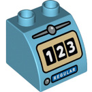 LEGO Mittleres Azure Duplo Steigung 45° 2 x 2 x 1.5 mit Gebogen Seite mit Gas Pump Meter (33346 / 68479)