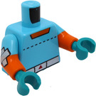 LEGO Medium Azure Minifigur Kropp med Orange Krage, Dotted Line och Silver Bälte (973)