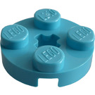 LEGO Medium Azure Plate 2 x 2 Round with Axle Hole (with '+' Axle Hole) (4032)