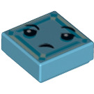 LEGO Medium Azure Tile 1 x 1 with Blue Kryptomite Face with Groove (3070 / 29676)