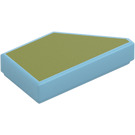 LEGO Medium Azure Tile 1 x 2 45° Angled Cut Left with Olive Green (5091)