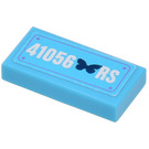 LEGO Medium Azure Tile 1 x 2 with '41056 RS' Licence Plate Sticker with Groove (3069)