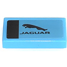 LEGO Medium azuurblauw Tegel 1 x 2 met Zwart Jaguar Emblem Sticker met groef (3069)
