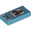 LEGO Medium Azure Tile 1 x 2 with Phone with Face and Ears with Groove (3069 / 38456)