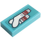 LEGO Azure moyen Tuile 1 x 2 avec rouge et blanc Sock Autocollant avec rainure (3069)