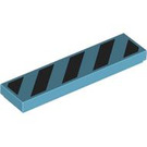 LEGO Medium Azure Tile 1 x 4 with Black Danger Stripes (Unprinted Corners) (73823 / 103166)