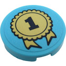 LEGO Medium Azure Tile 2 x 2 Round with First Place Ribbon Sticker with Bottom Stud Holder (14769)