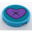 LEGO Medium Azure Tile 2 x 2 Round with Medium Lavender Heart on a Dark Turquoise Circle Sticker with Bottom Stud Holder (14769)