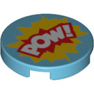 LEGO Medium Azure Tile 2 x 2 Round with 'POW!' with Bottom Stud Holder (14769 / 29378)