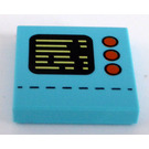 LEGO Medium azuurblauw Tegel 2 x 2 met Control Paneel met Zwart Display, Text en 3 Oranje Buttons met groef (3068)