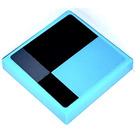 LEGO Medium azuurblauw Tegel 2 x 2 met Rectangles Aan Azure Sticker met groef (3068)