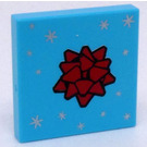 LEGO Medium Azure Tile 2 x 2 with Red Gift Bow and Silver Stars with Groove (3068)