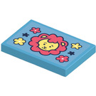 LEGO Medium Azure Tile 2 x 3 with Lion Face and Flowers Sticker (26603)