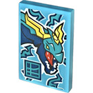 LEGO Medium Azure Tile 2 x 3 with Lloyd's Dragon with Yellow Horns Sticker (26603)