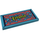 LEGO Mittleres Azure Fliese 2 x 4 mit "Emma" auf Floral Carpet (56596 / 87079)