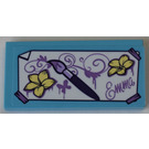 LEGO Medium Azure Tile 2 x 4 with Picture of Flowers, Swirls, and Paintbrush Sticker (87079)