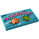 LEGO Medium Azure Tile 2 x 4 with 'TICKETS', Hearts, Fish, Turtle Sticker (87079)