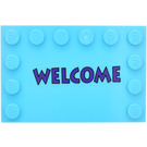 LEGO Medium Azure Tile 4 x 6 with Studs on 3 Edges with ‘WELCOME’ Sticker (6180)