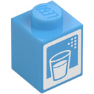 LEGO Medium Blue Brick 1 x 1 with Milk Carton Label (Glass of Milk) (3005 / 73783)