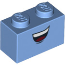 LEGO Mittelblau Backstein 1 x 2 mit smile mit oben Zähne mit Unterrohr (3004 / 94872)