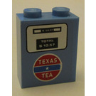 LEGO Medium Blue Brick 1 x 2 x 2 with 'TEXAS TEA' Gas Pump Sticker with Inside Stud Holder (3245)