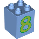 LEGO Medium Blue Duplo Brick 2 x 2 x 2 with green '8' (31110 / 88267)