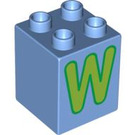 LEGO Medium Blue Duplo Brick 2 x 2 x 2 with Green 'W' (31110 / 93710)