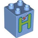 LEGO Medium Blue Duplo Brick 2 x 2 x 2 with H for hellicopter (31110 / 92998)