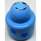 LEGO Blu medio Primo Rotondo Rattle 1 x 1 Mattoncino con Blu Stelle e smiling Viso (31005 / 75592)