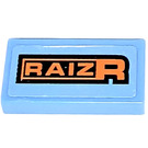 LEGO Bleu moyen Tuile 1 x 2 avec Orange et Noir 'RAIZR' Autocollant avec rainure (3069)