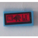 LEGO Mittelblau Fliese 1 x 2 mit rot Control Panel Aufkleber mit Nut (3069)