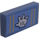 LEGO Medium Blue Tile 1 x 2 with Stripes and Glove Sticker with Groove (3069)