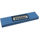 LEGO Medium Blue Tile 1 x 4 with "GOTHAM POLICE" and "XT93831" Sticker with Groove (2431)